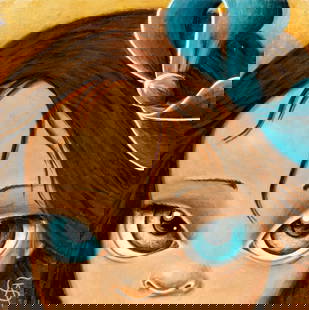 Contemporary 20/21C American acrylic painting: ARTIST: - (American, 20/21 centuries) TITLE: Blue Eyed Girl YEAR: 2016 MEDIUM: acrylic on board CONDITION: Minor damage to the lower edge. No visible i