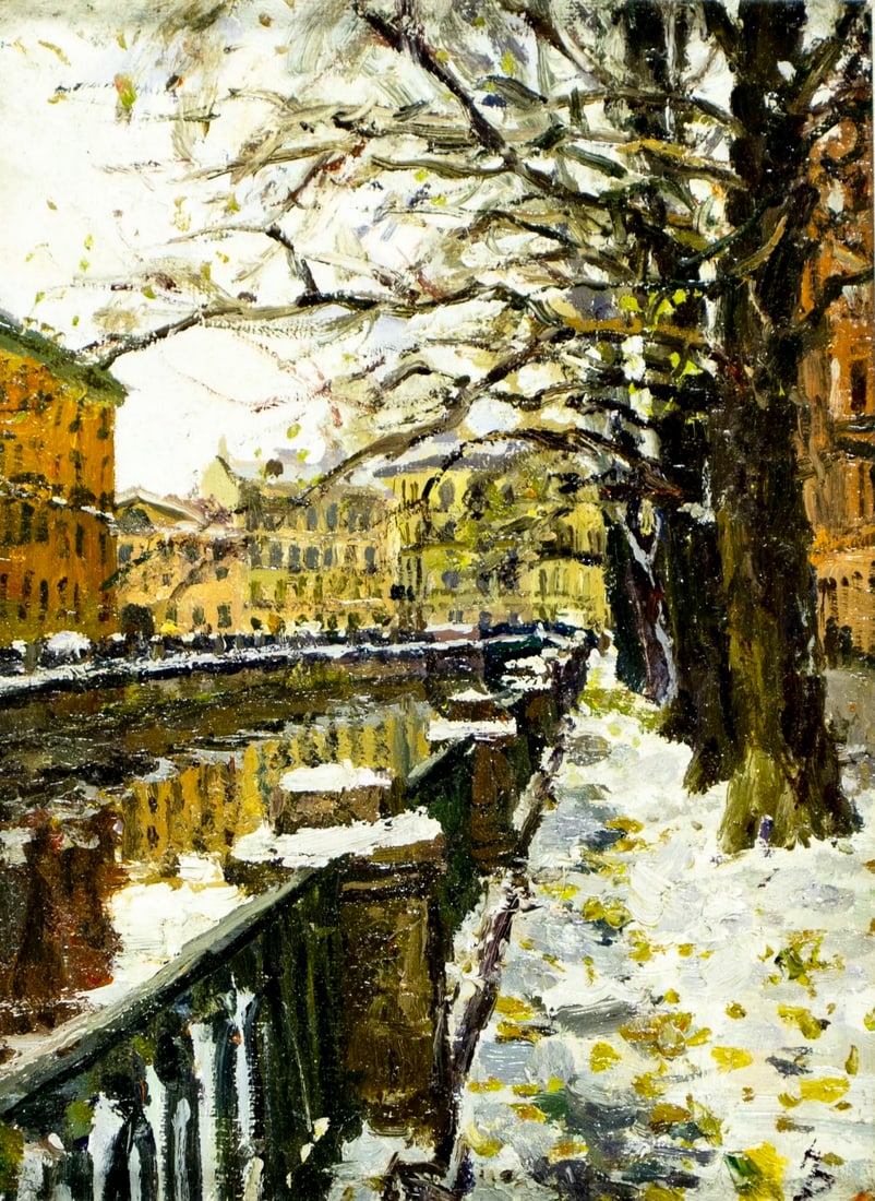 N Dragunov (Russia,20/21C) oil painting: ARTIST: N Dragunov (Russian, 20/21 centuries) TITLE: Griboedov Canal Cityscape, St Petersburg, Russia (titled on verso) YEAR: 2009 MEDIUM: oil on canvas CONDITION