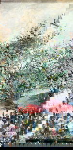 Marcel Courtier (France,20C) oil painting: ARTIST: Marcel Courtier (French, 20 century) TITLE: Paris Cityscape MEDIUM: oil on canvas CONDITION: Some flaking/paint losses (see pictures carefully). Some craquelure. No