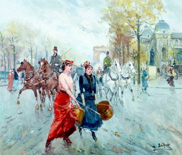 Juan De La Cruz Soler (Spain,b 1951) oil painting: ARTIST: Juan De La Cruz Soler (Spanish, born 1951) TITLE: Paris Cityscape, France MEDIUM: oil on canvas CONDITION: Unstretched (In-House stretching available). Missing a few