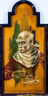 Phil Brinkman (MO,WA,IL,FL,1916-2000) oil painting: ARTIST: Phil Brinkman (Missouri, Washington, Illinois, Florida, 1916 - 2000) TITLE: Man Dining YEAR: 1966 MEDIUM: oil on canvas. Canvas applied to board. CONDITI