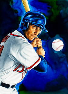 Paul Calle (CT,NY,1928-2010) mixed media painting: ARTIST: Paul Calle (Connecticut, New York, 1928 - 2010) & Chris Calle (American, born 1961) TITLE: 1990s - Baseball Records (titled on verso) YEAR: 2000 MEDIUM: mixed medi