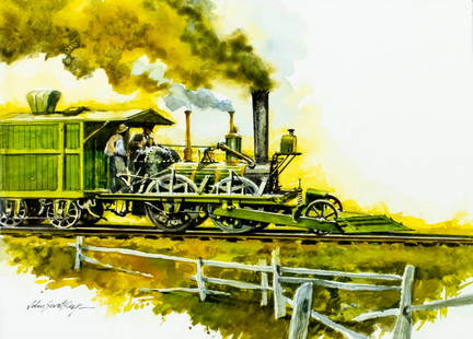 John Swatsley (US,1937-?) watercolor painting: ARTIST: John Swatsley (United States, 1937 - ???) TITLE: John Bull (titled on verso) YEAR: 1986 MEDIUM: watercolor on board CONDITION: Very good. ART SIZE: 9 x 12 inches / 22 x 30 cm BOARD SIZE: 15