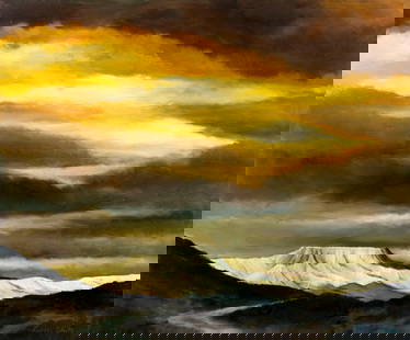 Robert Kenneth White (CA,b 1950) oil painting: ARTIST: Robert Kenneth White (California, born 1950) TITLE: The Flats (titled on verso) MEDIUM: oil on canvas CONDITION: Overall good. No visible inpaint under UV light. Nor