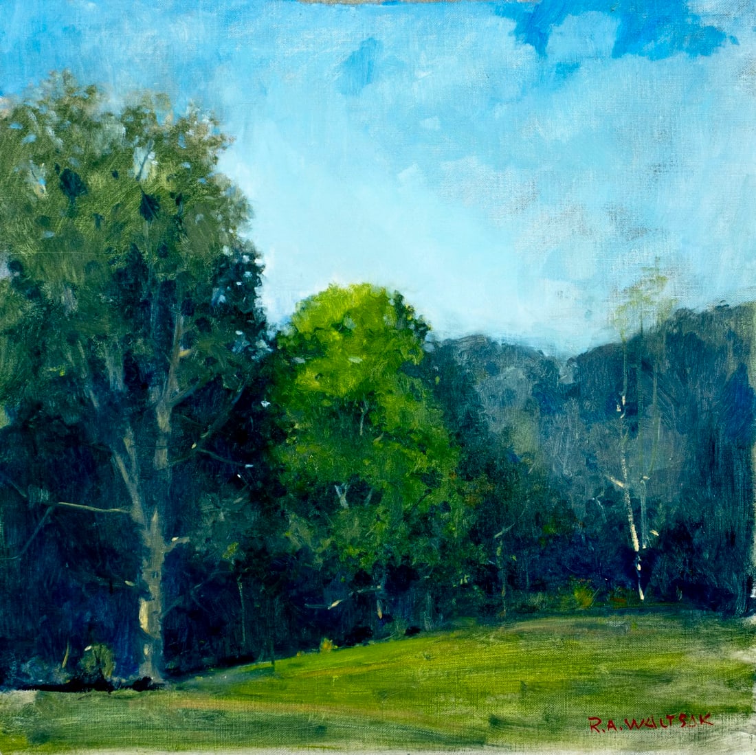 Robert Waltsak (NJ,b 1944) oil painting: ARTIST: Robert Alan Waltsak (New Jersey, born 1944) TITLE: Forest Landscape MEDIUM: oil on canvas CONDITION: Few very minor scratches/paint losses. No visible inpaint under