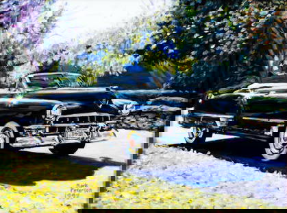 Mark Peterson (CA,MN,20/21C) oil painting: ARTIST: Mark Peterson (California, Minnesota, 20/21 centuries) TITLE: Black Cadillac Car1953 YEAR: 1997 MEDIUM: oil on canvas CONDITION: Very good. No visible inpaint under UV light. ART SIZE: 18 x