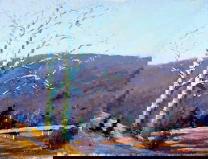 Robert Waltsak (NJ,b 1944) oil painting: ARTIST: Robert Alan Waltsak (New Jersey, born 1944) TITLE: Hilly Landscape MEDIUM: oil on canvas CONDITION: Minor scratches/paint losses mostly along edges. No visible inpai
