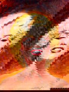 Tom McNeely (Canada,1935-?) watercolor painting: ARTIST: Tom McNeely (Canadian, 1935 - ???) TITLE: Marilyn Monroe (titled on verso) YEAR: 1995 MEDIUM: watercolor on paper. Paper applied to board. CONDITION:
