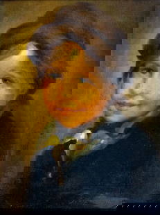 Vintage 20C German oil painting signed: ARTIST: - (Germany, 20 century) TITLE: Portrait of Boy MEDIUM: oil on canvas CONDITION: One minor scratch by the upper edge. Very minor craquelure. No visible inpaint unde