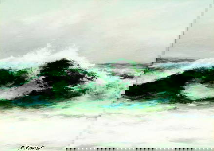 Albert Bross Jr (NJ,1921-2013) oil painting: ARTIST: Albert L Bross Jr (New Jersey, 1921 - 2013) TITLE: Seascape MEDIUM: oil on board CONDITION: Very good. No visible inpaint under UV light. ART SIZE: 5 x 7 inches / 12 x 17 cm FRAME SIZE: 10