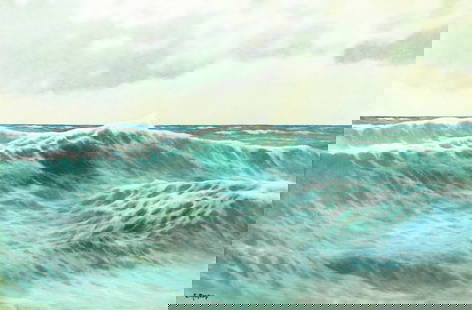 Edouard Mandon (France,1885-1977) oil painting: ARTIST: Edouard Mandon (French, 1885 - 1977) TITLE: Seascape MEDIUM: oil on canvas CONDITION: Unstretched (In-House stretching available). Overall good. No visible inpaint