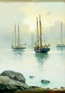 Valeriy Artamonov (Russia,b 1963) oil painting: ARTIST: Valeriy Artamonov (Russian, born 1963) TITLE: Seascape with Yachts (titled on verso) YEAR: 2001 MEDIUM: oil on canvas CONDITION: Overall good. No visible inpaint under UV light. Wear to