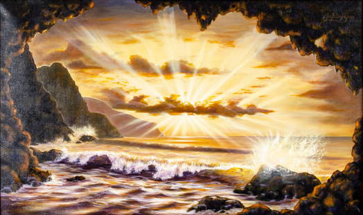Glen Fortune Banse (NJ,1948-2018) oil painting: ARTIST: Glen Fortune Banse (New Jersey, 1948 - 2018) TITLE: Golden Coast (titled on verso) YEAR: 1980 MEDIUM: oil on canvas CONDITION: Few minor paint losses along edges. No visible inpaint under
