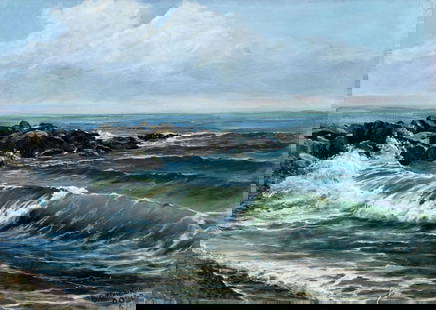 Viktor Ilyushkin (Russia,b 1946) oil painting: ARTIST: Viktor Nikolayevich Ilyushkin (Russian, born 1946) TITLE: Seascape - Prokhorov Beach, Russia (titled on verso) YEAR: 2020 MEDIUM: oil on canvas CONDITION: