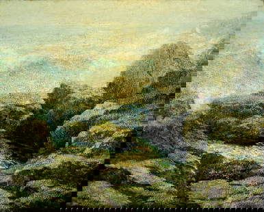 Ernest Albert (NY,CT,1857-1946) oil painting antique: ARTIST: Ernest Albert (New York, Connecticut, 1857 - 1946) TITLE: Breakers on a Rocky Shore MEDIUM: oil on canvas CONDITION: Some small paint losses mostly along edges. Some craquelure. Some