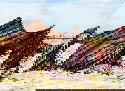 Shirl Goedike (CA,1923-?) watercolor painting: ARTIST: Shirl Herbert Goedike (California, 1923 - ???) TITLE: Tents of El Oved, Algeria (titled on verso) YEAR: 1997 MEDIUM: watercolor on paper CONDITION: