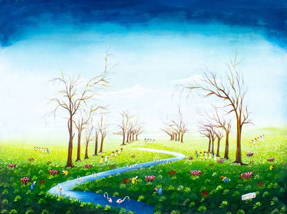 Daniel Louis (Haiti,b 1955) oil painting: ARTIST: Daniel Louis (Haitian, born 1955) TITLE: Haitian Landscape MEDIUM: oil on canvas CONDITION: Two small patches. Few minor paint losses. No visible inpaint under UV li