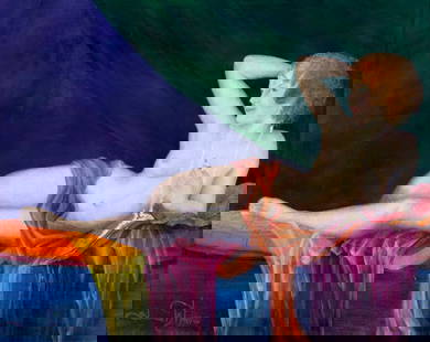 S Lehut (US,20C) oil painting: ARTIST: S Lehut (American, 20 century) NAME: Reclining Nude with Necklace YEAR: 1987 MEDIUM: oil on canvas CONDITION: Very good. No visible inpaint under UV light. SIGHT SIZE: 20 x 24 inches / 50 x