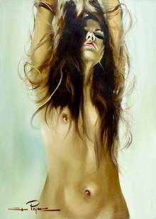 Gastone Peirano (Italy,20C) oil painting: ARTIST: Gastone Peirano (Italian, 20 century) TITLE: Nude MEDIUM: oil on canvas CONDITION: Unstretched (In-House stretching available). Few minor paint losses. Some craquelure. No visible inpaint
