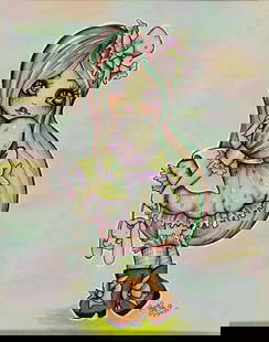 Rudy Fig (US,20/21C) mixed media painting: ARTIST: Rudy Fig (American, 20/21 centuries) TITLE: Biancas Morning Stroll MEDIUM: mixed media on heavy paper CONDITION: Very good. No visible inpaint under UV light. Framed