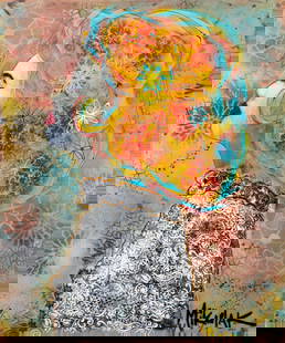 Peter Mikulak (CA,20/21C) mixed media painting: ARTIST: Peter Mikulak (California, 20/21 centuries) TITLE: Portrait of Woman MEDIUM: mixed media on acrylic glass CONDITION: Few small scratches. No visible inpaint under UV