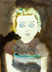 Sterling Strauser (PA,1907-1995) oil painting: ARTIST: Sterling Boyd Strauser (Pennsylvania, 1907 - 1995) TITLE: Portrait of Child YEAR: 1963 MEDIUM: oil on board CONDITION: Some small faint scratch