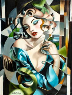 Oleg Yurtaev (Russia,b 1981) oil painting: ARTIST: Oleg Yurtaev (Russian, born 1981) TITLE: Homage to Tamara de Lempicka 2 (titled on verso) MEDIUM: oil on canvas CONDITION: Very good. No visible inpaint under UV lig