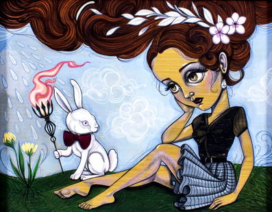 Sandi Calistro (US,20/21C) acrylic painting: ARTIST: Sandi Calistro (American, 20/21 centuries) TITLE: The Dreamer MEDIUM: acrylic on board CONDITION: Excellent. No visible inpaint under UV light. ART SIZE:<
