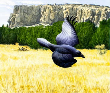 Michael Warren (UK,1938-?) watercolor painting: ARTIST: Michael Warren (United Kingdom, 1938 - ???) TITLE: Common Raven Bird, New Mexico (titled on verso) YEAR: 1986 MEDIUM: watercolor on heavy paper CONDITIO