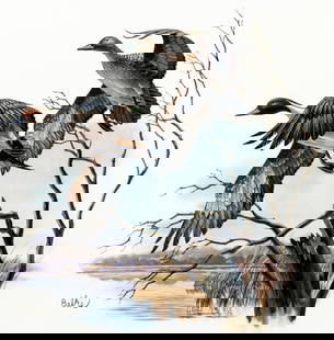Don Balke (NC,1933-?) gouache painting: ARTIST: Don Balke (North Carolina, 1933 - ???) TITLE: Pintail Ducks (titled on verso) YEAR: 1983 MEDIUM: gouache and watercolor on board CONDITION: Min