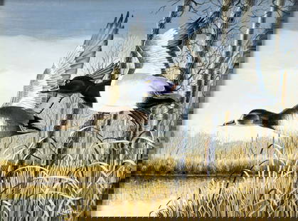 Carl Knuth (VA,WI,1937-2020) oil painting: ARTIST: Carl Spike Knuth (Virginia, Wisconsin, 1937 - 2020) TITLE: Swamp Ring Neck Ducks MEDIUM: oil on board CONDITION: Overall good. No visible inpaint under UV light. W