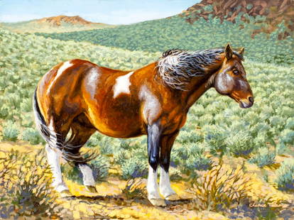 Chance Tedesco (FL,PA,20/21C) oil painting: ARTIST: Chance Tedesco (Florida, Pennsylvania, 20/21 centuries) TITLE: Horse MEDIUM: oil on board CONDITION: Normal wear to edges. No visible inpaint under UV light.