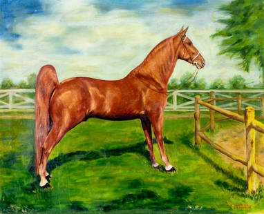 Lawrence Grace (US,mid 20C) oil painting antique: ARTIST: Lawrence Grace (American, mid 20 century) TITLE: Horse YEAR: 1944 MEDIUM: oil on canvas CONDITION: Some scratches/paint losses. Some craquelure.