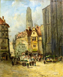 Alexandre DeFaux (France,1826-1900) oil painting antique: ARTIST: Alexandre DeFaux (French, 1826 - 1900) TITLE: Cityscape YEAR: 1858 MEDIUM: oil on canvas. Canvas applied to board. CONDITION: Few minor paint l