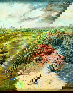 Charles Silverstein (NY,mid 20C) oil painting: ARTIST: Charles Silverstein (New York, mid 20 century) TITLE: Valley Stream Park, NY (titled on verso) YEAR: 1958 MEDIUM: oil on canvas board CONDITION: