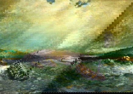 James Fairman (UK,NY,CA,1826-1904) oil painting antique: ARTIST: James (Colonel) Fairman (Scottish, New York, California, 1826 - 1904) NAME: Approaching Storm MEDIUM: oil on canvas CONDITION: Few very small paint losses. Minor craquelure. No visib