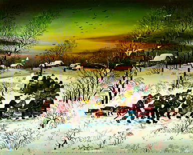 Edith Simon (German,1917-2003) oil painting: ARTIST: Edith Simon (Germany, 1917 - 2003) TITLE: Village Wedding Scene MEDIUM: oil on canvas CONDITION: Unstretched (In-House stretching available). Overall good. No visi