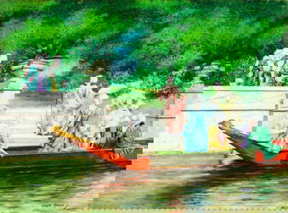 Sylvester Musgrave (NY,19C) oil painting antique: ARTIST: Sylvester Musgrave (New York, 19 century) TITLE: Boat Riding YEAR: 1892 MEDIUM: oil on canvas CONDITION: Relined. Some craquelure. Some scattered