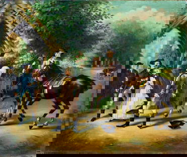 Antique 19C American oil painting signed: ARTIST: - (American, 19 century) NAME: Untitled MEDIUM: oil on canvas CONDITION: Few small paint losses. Minor stable craquelure. No visible inpaint under UV light. SIGHT SIZE: 20 x 24 i