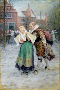 George Boughton (NY,UK,1833-1905) watercolor painting antique: ARTIST: George Henry Boughton (New York, United Kinggdom, 1833 - 1905) TITLE: Adulation MEDIUM: watercolor on paper. Paper applied to board. CONDITION: Some age toning. N