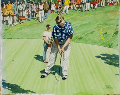 James Phillips (CA,1913-1981) watercolor painting: ARTIST: James March Phillips (California, 1913 - 1981) TITLE: Golf Scene MEDIUM: watercolor on heavy paper CONDITION: Minor age toning. ART SIZE: 13 x