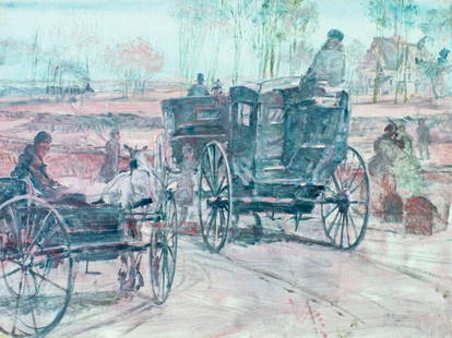 Stanley R Hunter (NY,MI,1939-2000) oil painting: ARTIST: Stanley R Hunter (New York, Michigan, 1939 - 2000) TITLE: Anton Chekhov Illustration YEAR: circa 1979 MEDIUM: oil on canvas CONDITION: Few mino