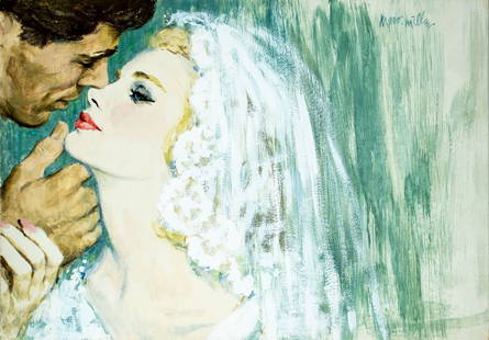 Mark Miller (NY,CA,NC,1919-2008) gouache painting: ARTIST: Marshall Miller (New York, California, North Carolina, 1919 - 2008) TITLE: Illustration - Wedding Couple MEDIUM: gouache on board CONDITION: Small damages to corne