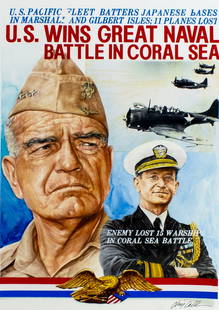 Chris Calle (US,b 1961) mixed media painting: ARTIST: Chris Calle (American, born 1961) TITLE: WWII - Battle of Coral Sea (titled on verso) YEAR: 1991 MEDIUM: mixed media on board CONDITION: Some pai