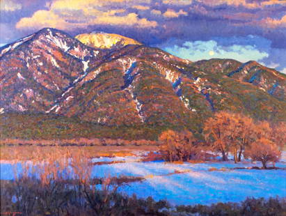 Malcolm Hughes (TX,b 1957) oil painting: ARTIST: Malcolm Hughes (Texas, born 1957) TITLE: Mountain Landscape, Taos, New Mexico MEDIUM: oil on canvas CONDITION: One small paint loss. Very minor craquelure. Minor dam