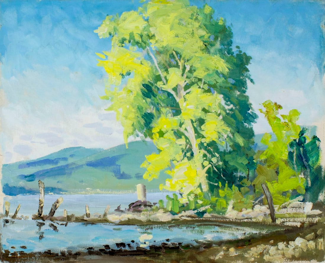 William A Drake (Canada,1891-1979) oil painting: ARTIST: William Alexander Drake (Canadian, 1891 - 1979) NAME: Landscape MEDIUM: oil on canvas board CONDITION: Very good. No visible inpaint under UV light. SIGHT SIZE: 16 x 20 inches /