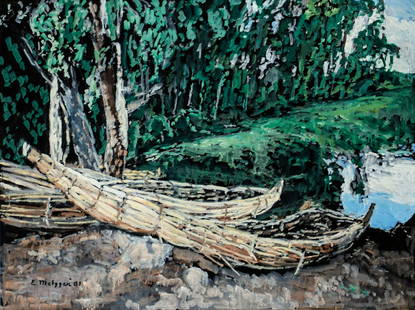 Evelyn Metzger (NY,Brazil,1911-2007) oil painting: ARTIST: Evelyn Borchard Metzger (New York, Brazilian, 1911 - 2007) TITLE: Ethiopia (titled on verso) YEAR: 2001 MEDIUM: oil on board CONDITION: Some sm