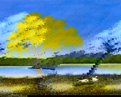 Raymond Plockelman (FL,1943-2021) oil painting: ARTIST: Raymond Plockelman (Florida, 1943 - 2021) TITLE: Florida Lake Landscape YEAR: 2005 MEDIUM: oil on board CONDITION: Few minor scratches/paint lo