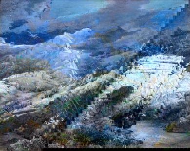 Carl Brandien (NY,1886-1965) oil painting antique: ARTIST: Carl William Brandien (New York, 1886 - 1965) TITLE: Nankow Pass, The Great Wall, China (titled on verso) YEAR: 1930 MEDIUM: oil on canvas. Canvas applied to board