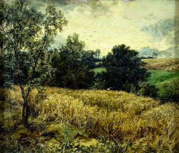 Joseph Langsdale Pickering (UK,1845-1912) oil painting antique: ARTIST: Joseph Langsdale Pickering (United Kingdom, 1845 - 1912) TITLE: Countryside Landscape YEAR: 1878 MEDIUM: oil on canvas CONDITION: Some paint lo